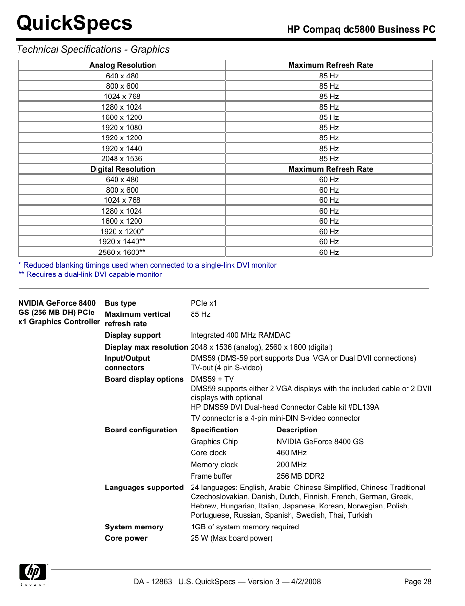 Quickspecs | HP DC5800 User Manual | Page 28 / 44