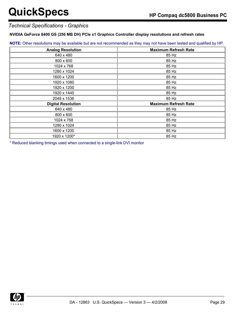 Quickspecs | HP DC5800 User Manual | Page 29 / 44