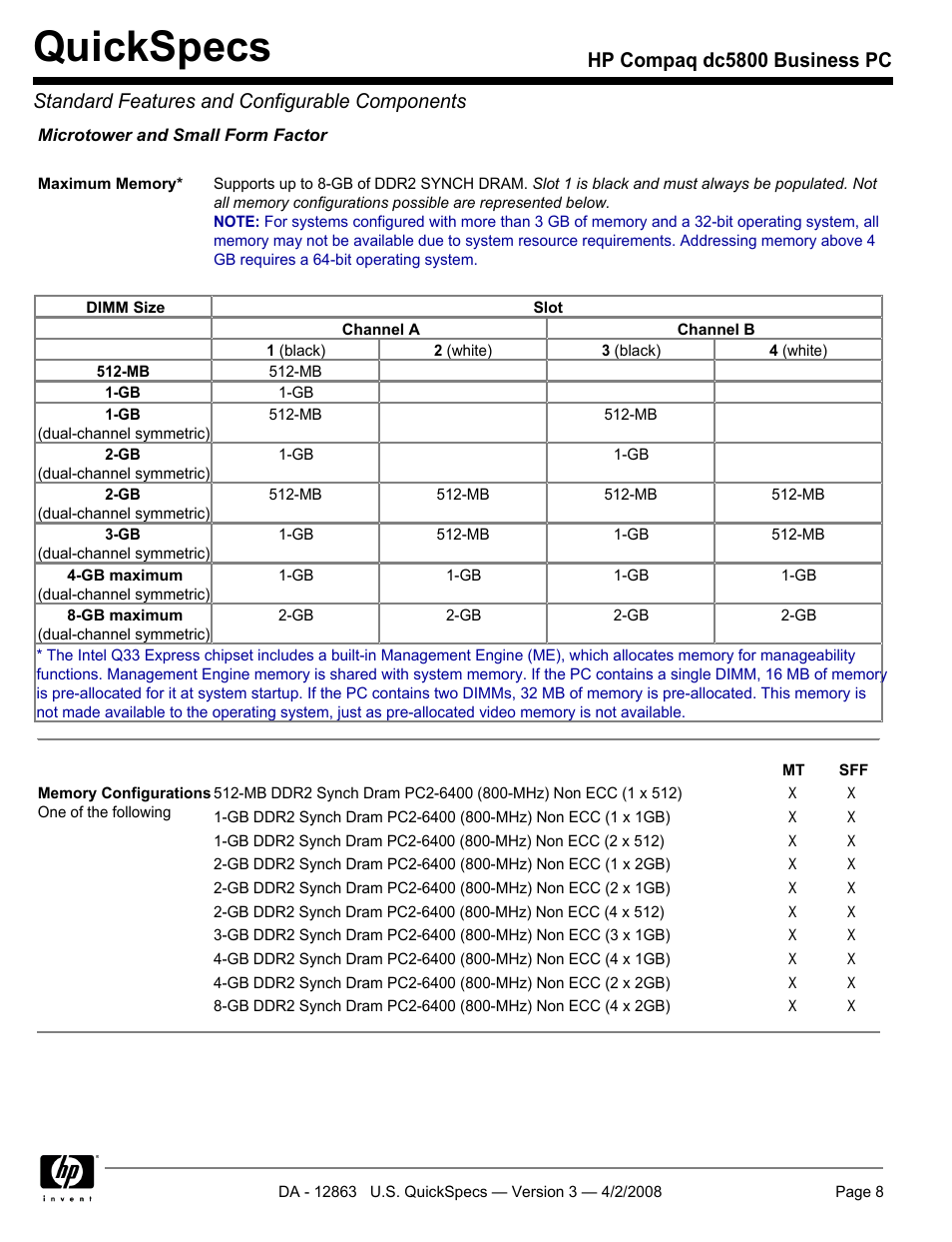 Quickspecs | HP DC5800 User Manual | Page 8 / 44