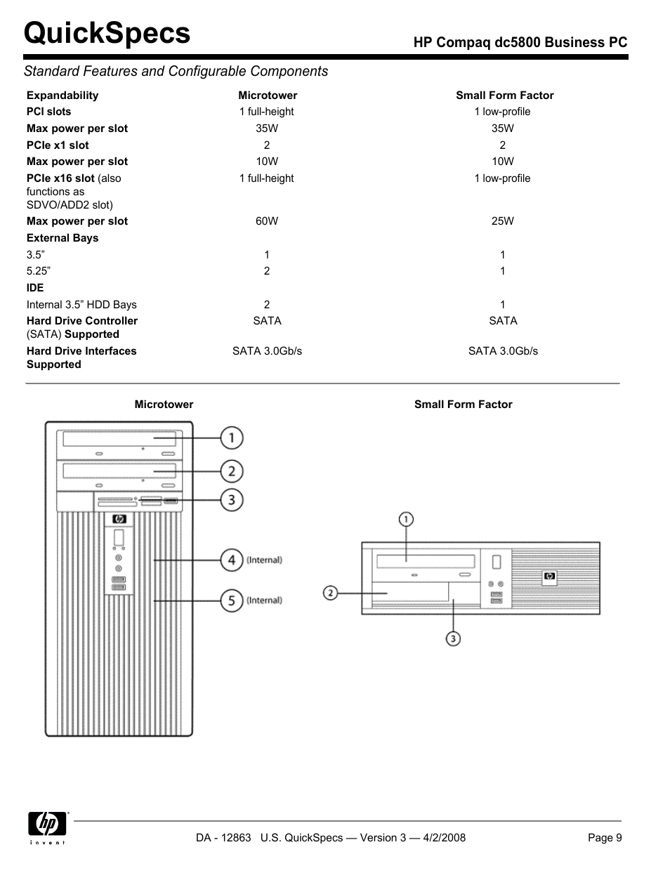 Quickspecs | HP DC5800 User Manual | Page 9 / 44