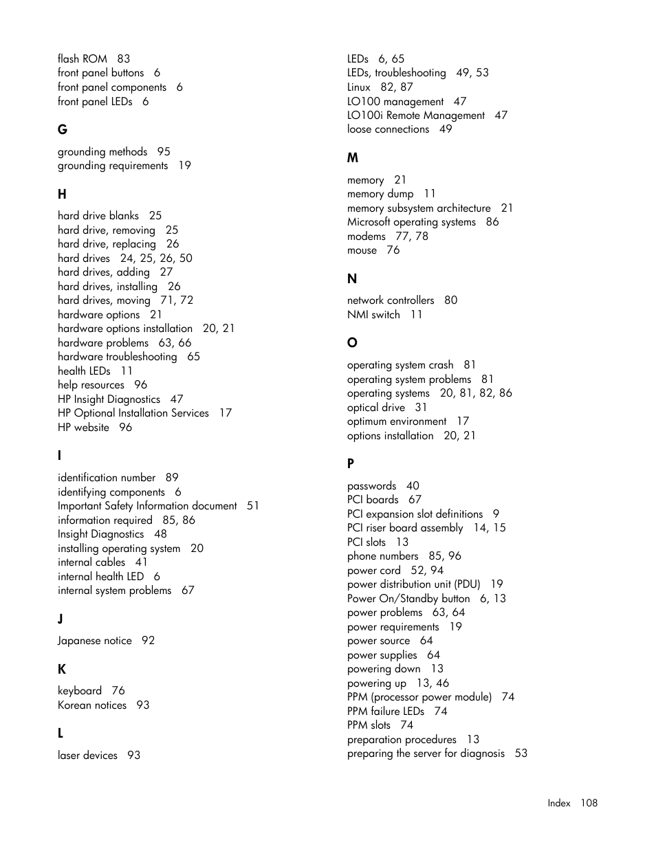 HP ProLiant DL100 Series Server DL100 Series User Manual | Page 108 / 109