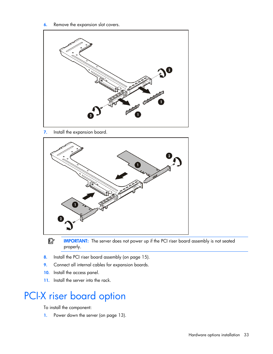 Pci-x riser board option | HP ProLiant DL100 Series Server DL100 Series User Manual | Page 33 / 109
