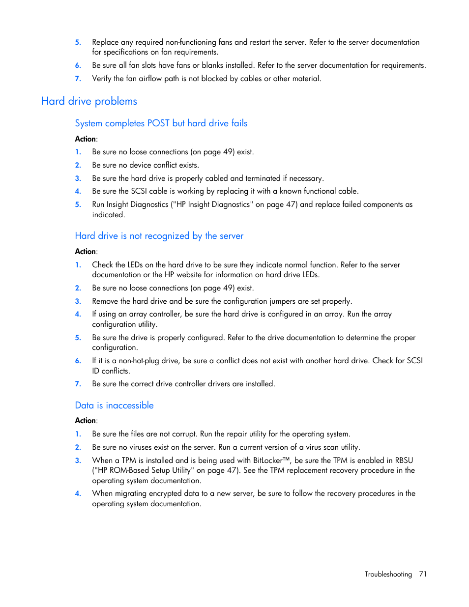 Hard drive problems, Hard drive pro, Blems | HP ProLiant DL100 Series Server DL100 Series User Manual | Page 71 / 109