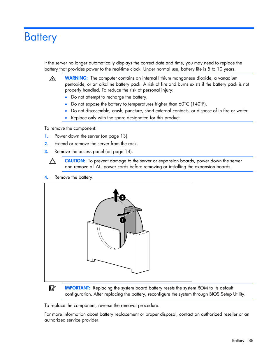 Battery | HP ProLiant DL100 Series Server DL100 Series User Manual | Page 88 / 109