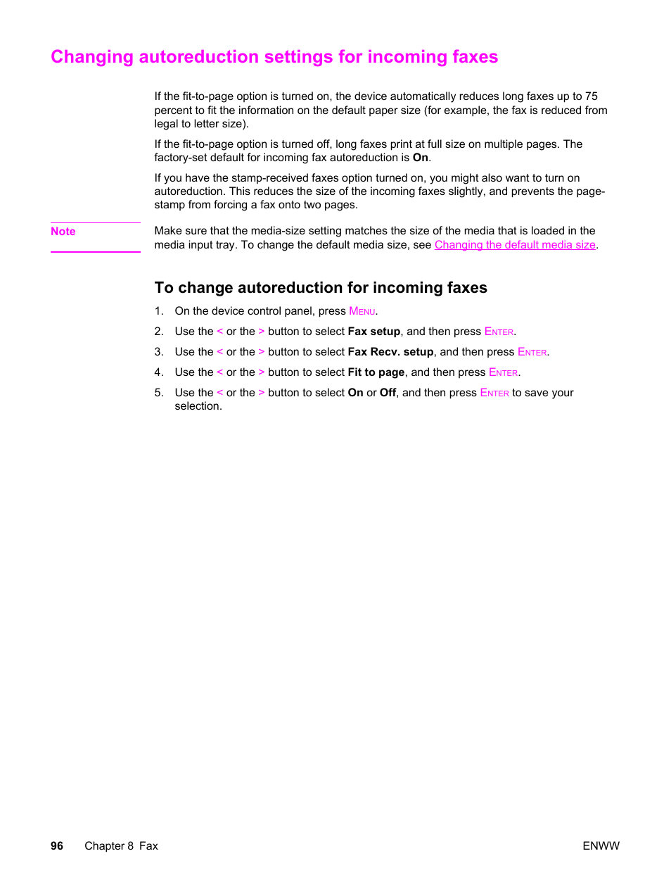 Changing autoreduction settings for incoming faxes, To change autoreduction for incoming faxes | HP 2830 User Manual | Page 112 / 334