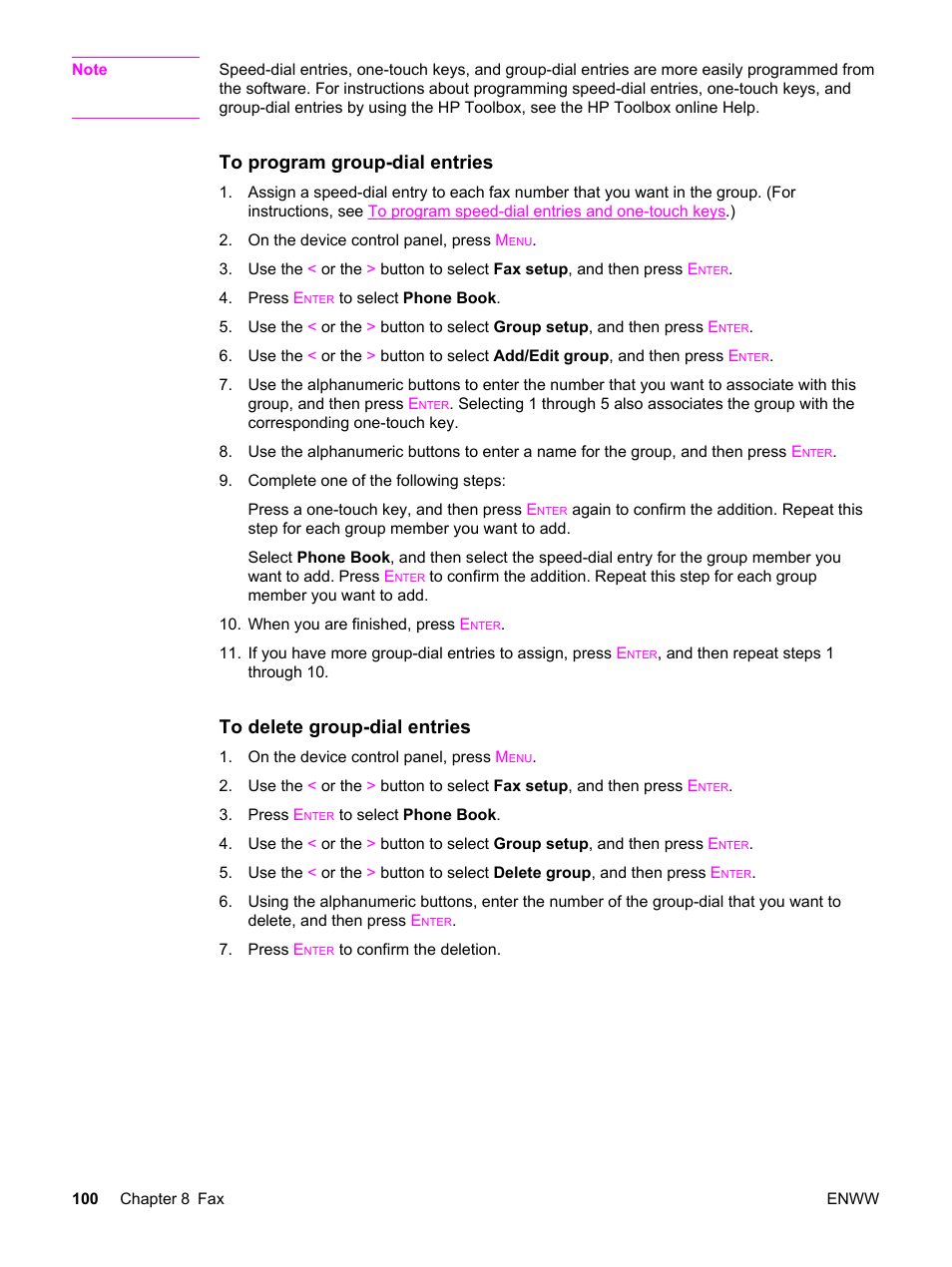 To program group-dial, Entries, To program group-dial entries | HP 2830 User Manual | Page 116 / 334