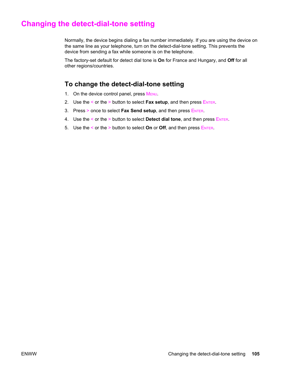 Changing the detect-dial-tone setting, To change the detect-dial-tone setting | HP 2830 User Manual | Page 121 / 334