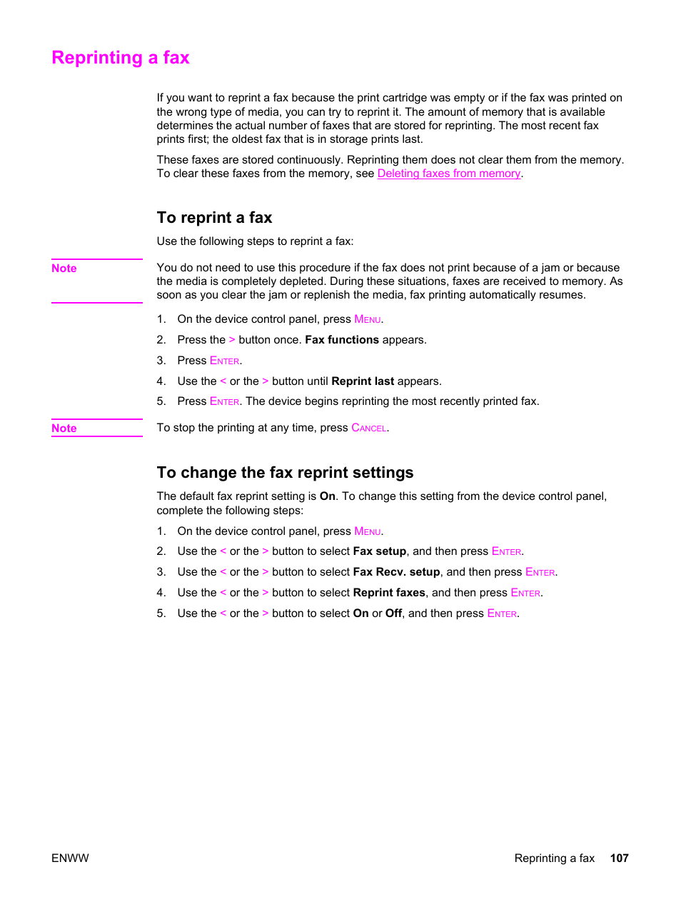 Reprinting a fax, To reprint a fax, To change the fax reprint settings | HP 2830 User Manual | Page 123 / 334