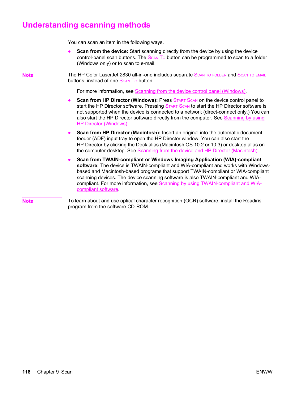 Understanding scanning methods | HP 2830 User Manual | Page 134 / 334