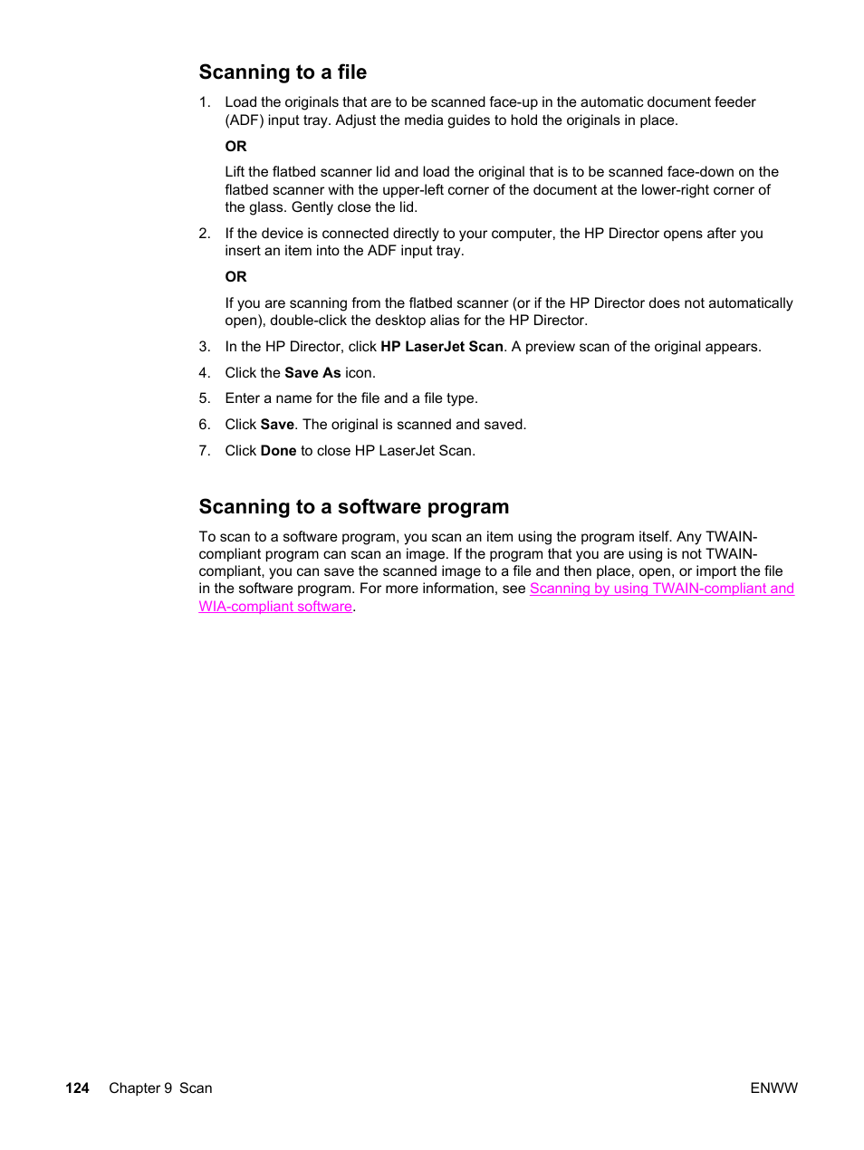 Scanning to a file, Scanning to a software program, Scanning to a file scanning to a software program | HP 2830 User Manual | Page 140 / 334