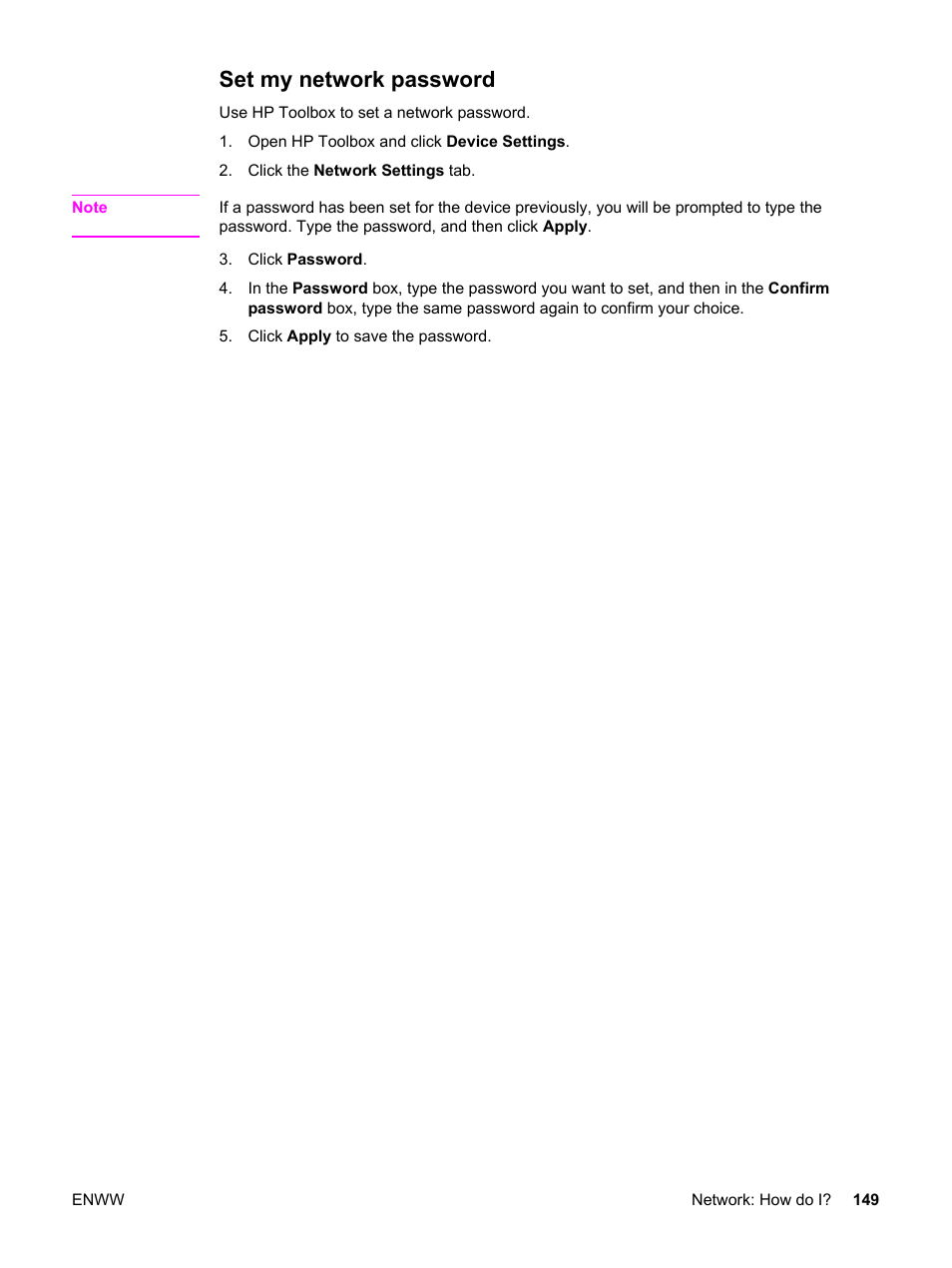 Set my network password | HP 2830 User Manual | Page 165 / 334