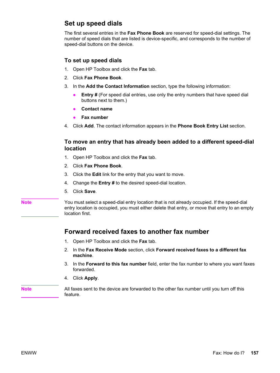 Set up speed dials, Forward received faxes to another fax number | HP 2830 User Manual | Page 173 / 334