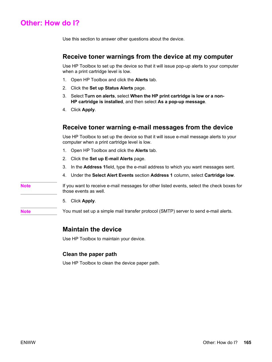 Other: how do i, Maintain the device | HP 2830 User Manual | Page 181 / 334