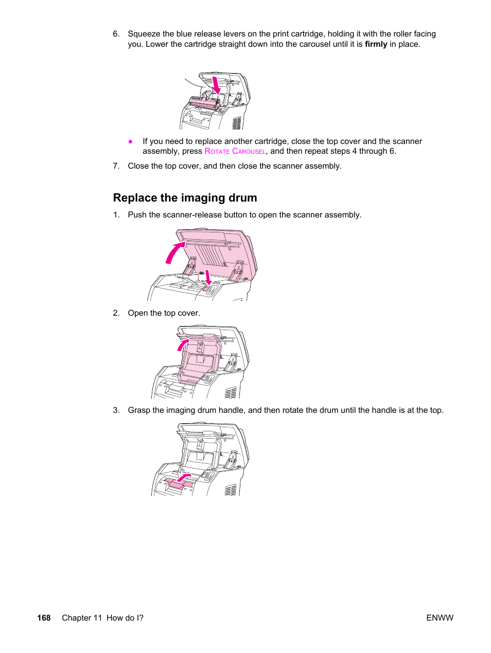 Replace the imaging drum | HP 2830 User Manual | Page 184 / 334