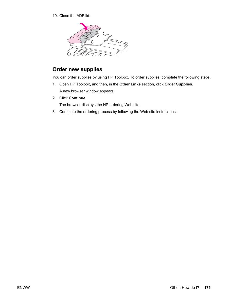 Order new supplies | HP 2830 User Manual | Page 191 / 334