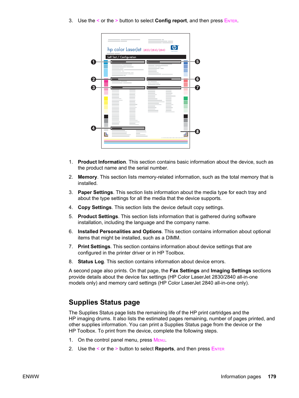 Supplies status page | HP 2830 User Manual | Page 195 / 334