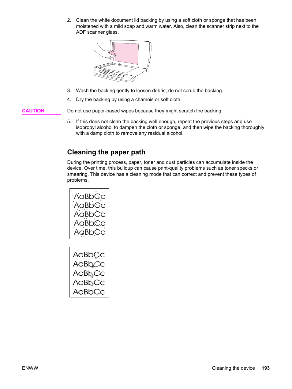 Cleaning the paper path | HP 2830 User Manual | Page 209 / 334