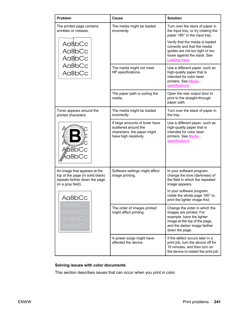 Solving issues with color, Documents | HP 2830 User Manual | Page 257 / 334