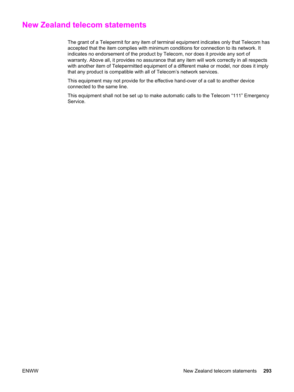 New zealand telecom statements | HP 2830 User Manual | Page 309 / 334
