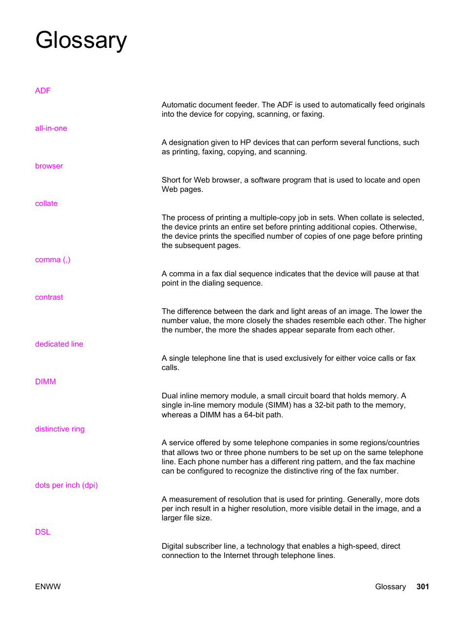 Glossary | HP 2830 User Manual | Page 317 / 334