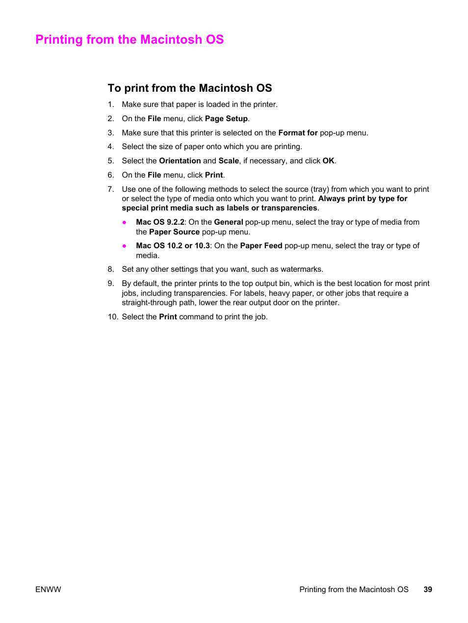 Printing from the macintosh os, To print from the macintosh os | HP 2830 User Manual | Page 55 / 334