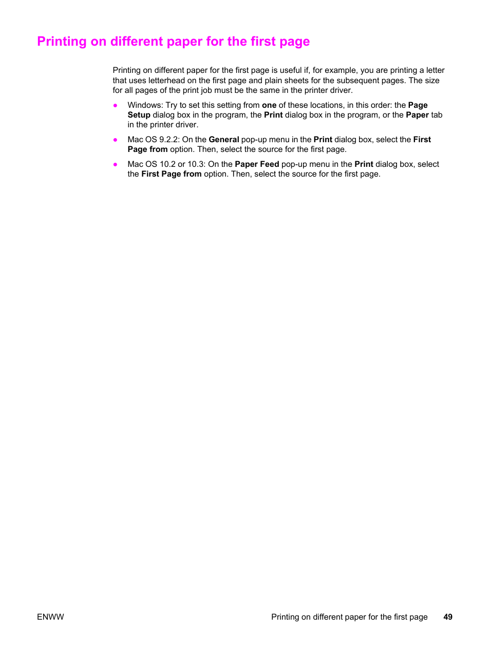 Printing on different paper for the first page | HP 2830 User Manual | Page 65 / 334