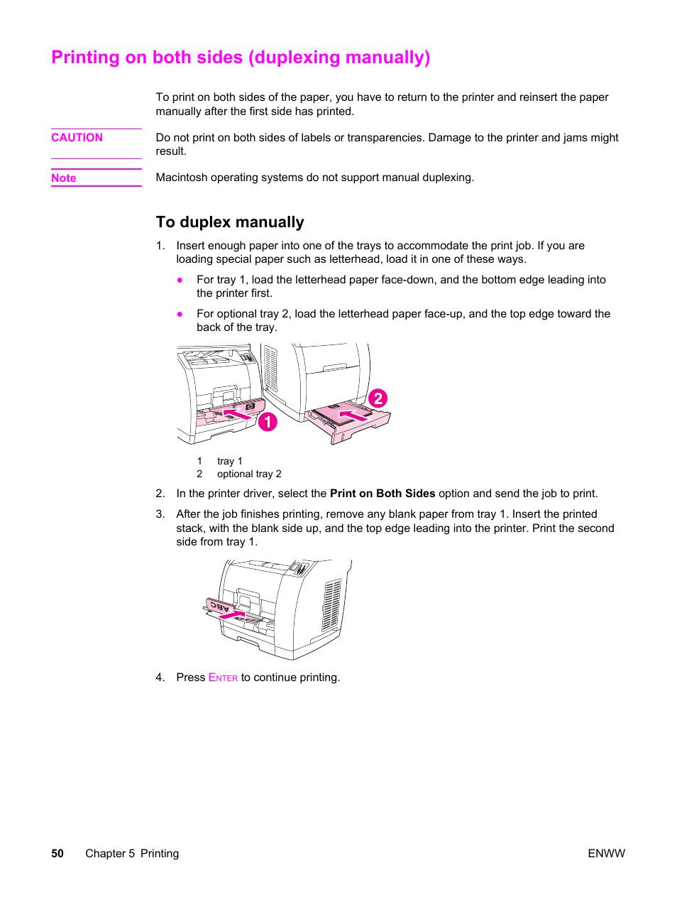 Printing on both sides (duplexing manually), To duplex manually, Printing on both sides | Duplexing manually) | HP 2830 User Manual | Page 66 / 334