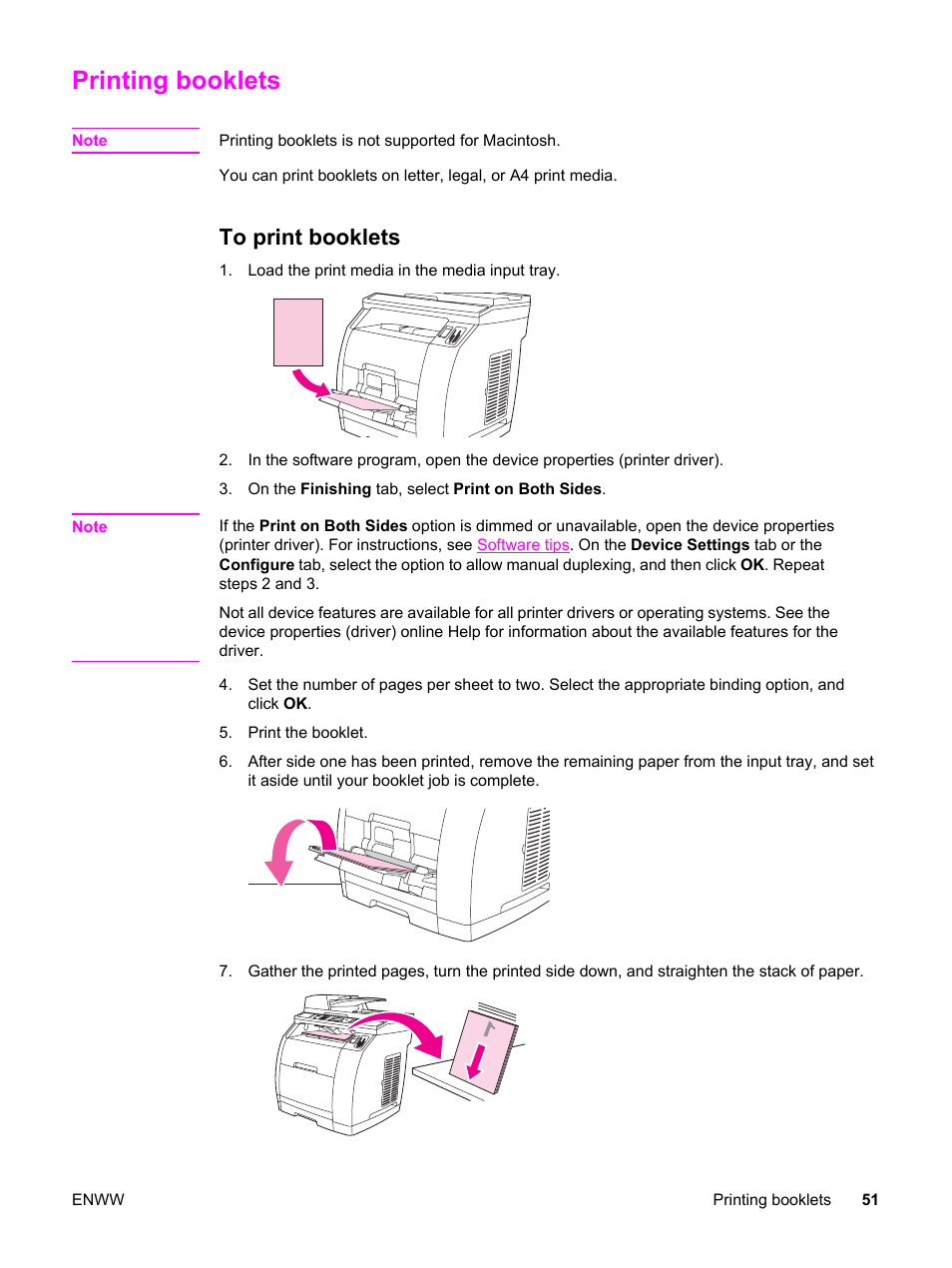 Printing booklets, To print booklets | HP 2830 User Manual | Page 67 / 334