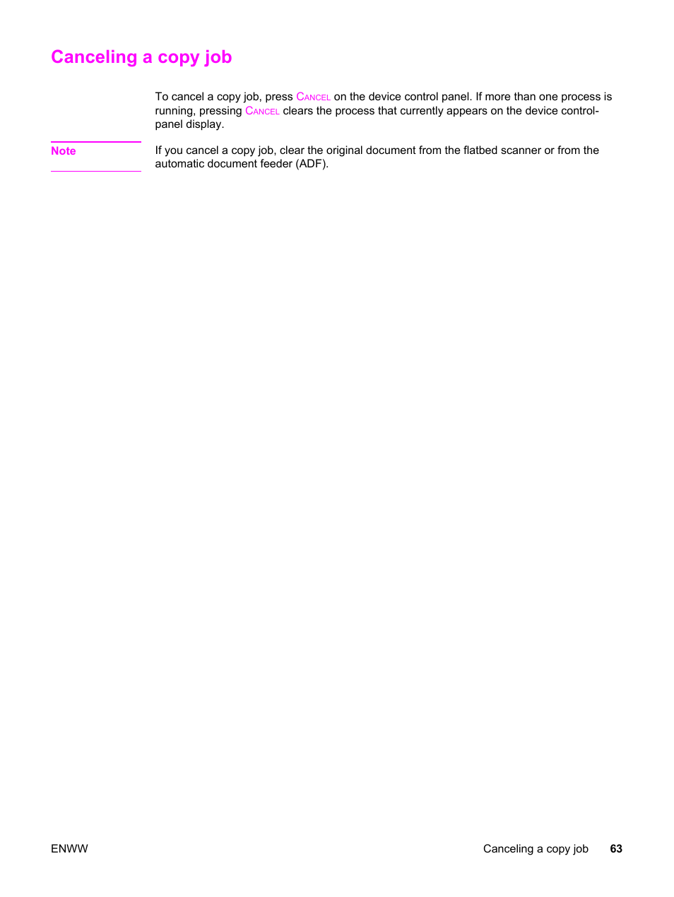 Canceling a copy job | HP 2830 User Manual | Page 79 / 334