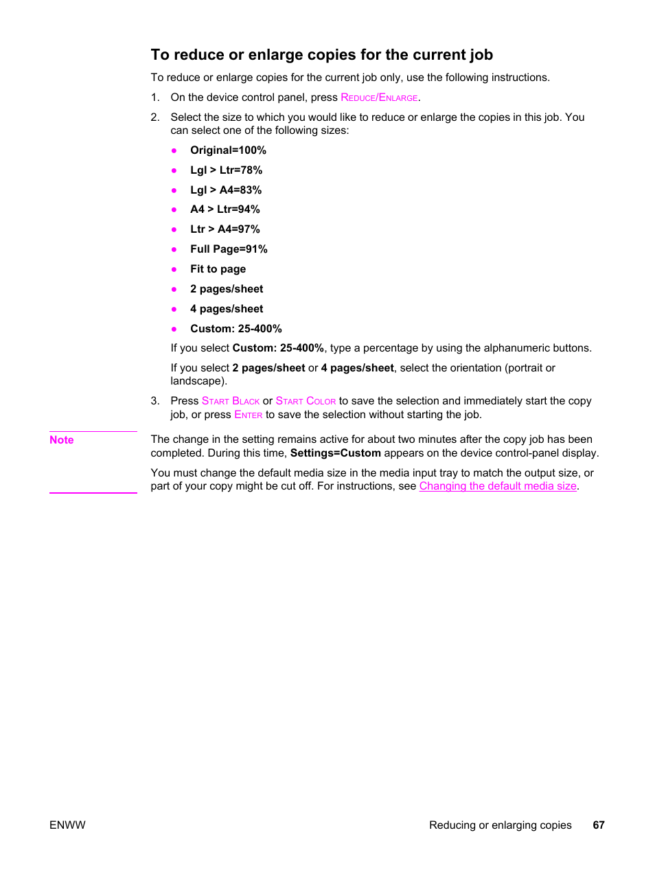 To reduce or enlarge copies for the current job | HP 2830 User Manual | Page 83 / 334