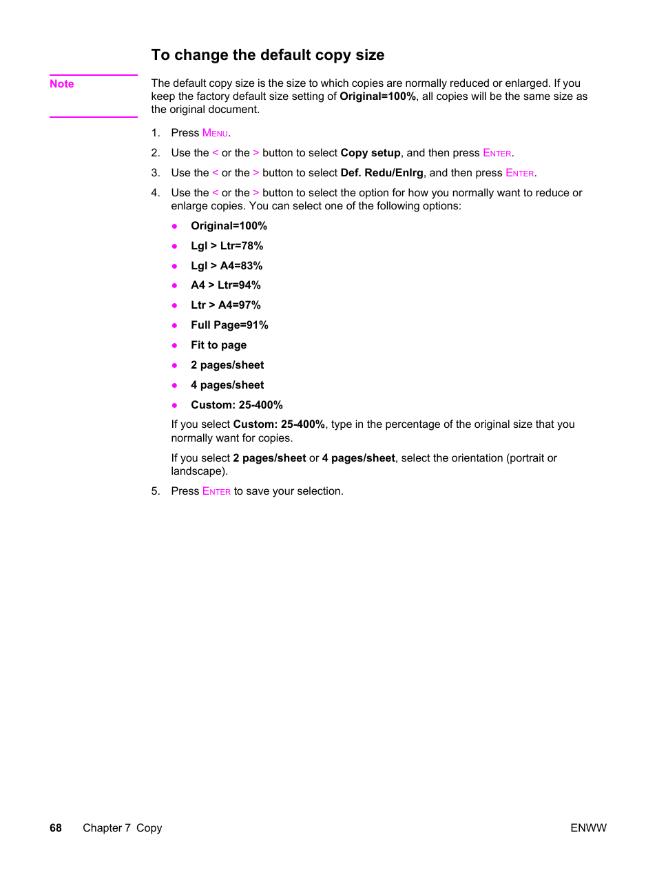 To change the default copy size | HP 2830 User Manual | Page 84 / 334