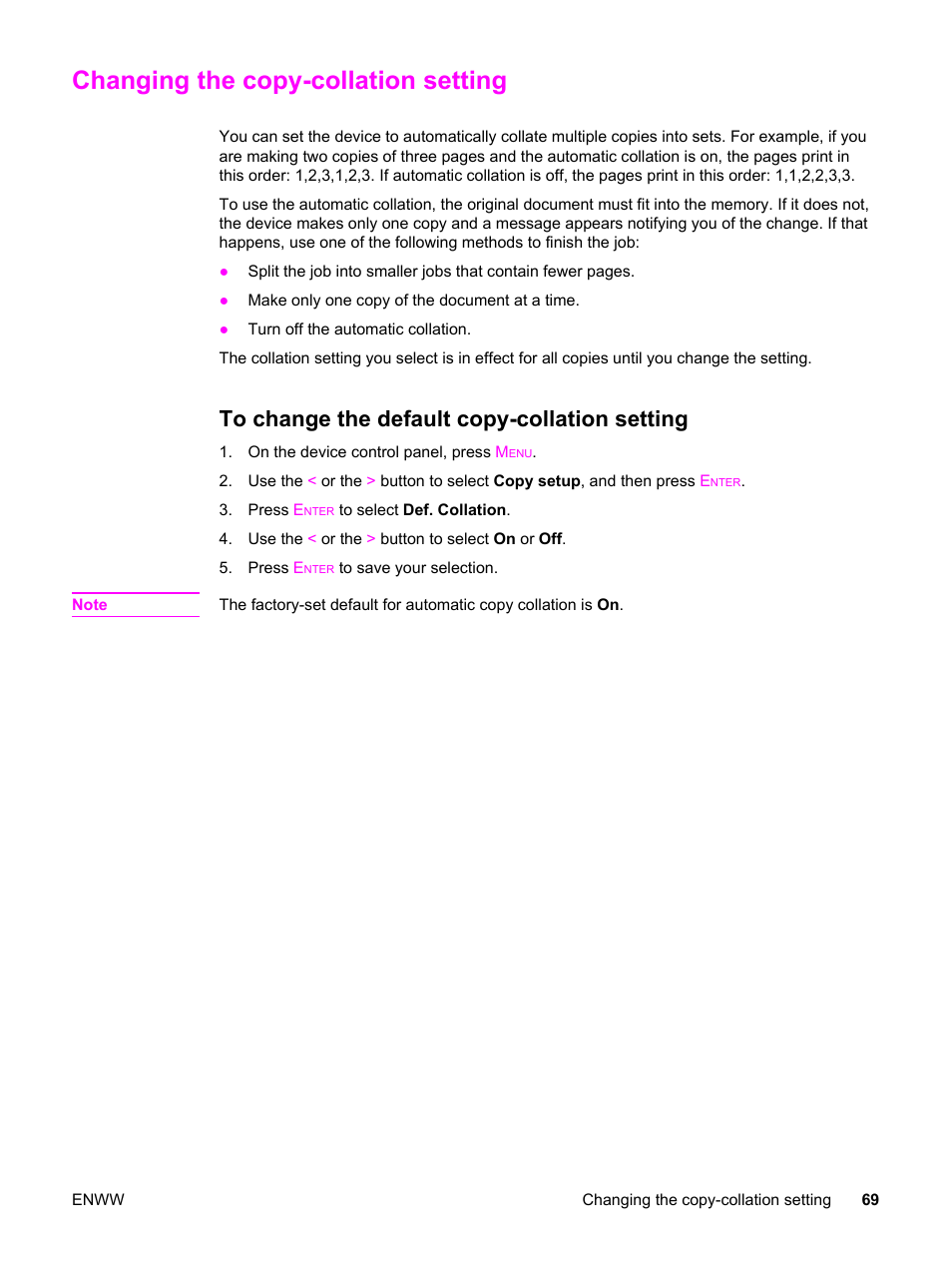 Changing the copy-collation setting, To change the default copy-collation setting | HP 2830 User Manual | Page 85 / 334