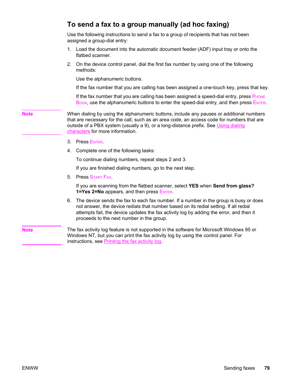 To send a fax to a group manually (ad hoc faxing) | HP 2830 User Manual | Page 95 / 334