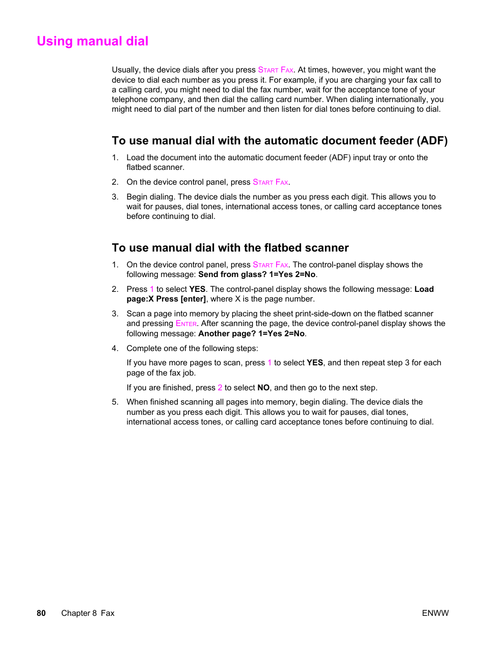 Using manual dial, To use manual dial with the flatbed scanner | HP 2830 User Manual | Page 96 / 334