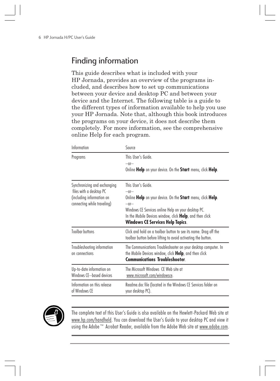 Finding information | HP Jornada 820 User Manual | Page 10 / 178