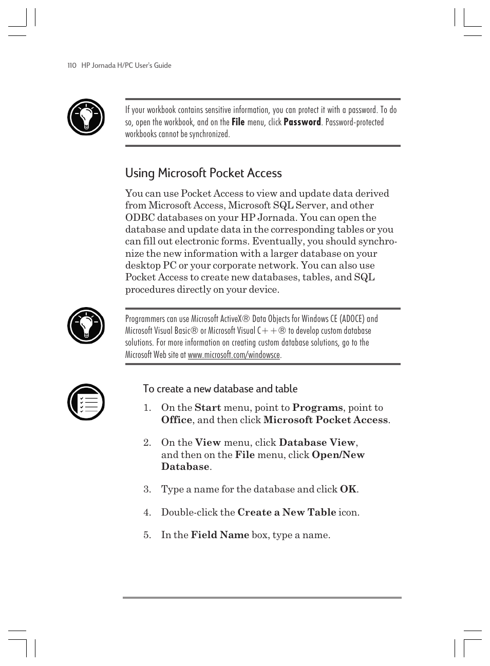 Using microsoft pocket access | HP Jornada 820 User Manual | Page 114 / 178