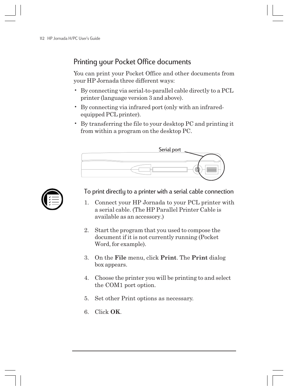 Printing your pocket office documents | HP Jornada 820 User Manual | Page 116 / 178