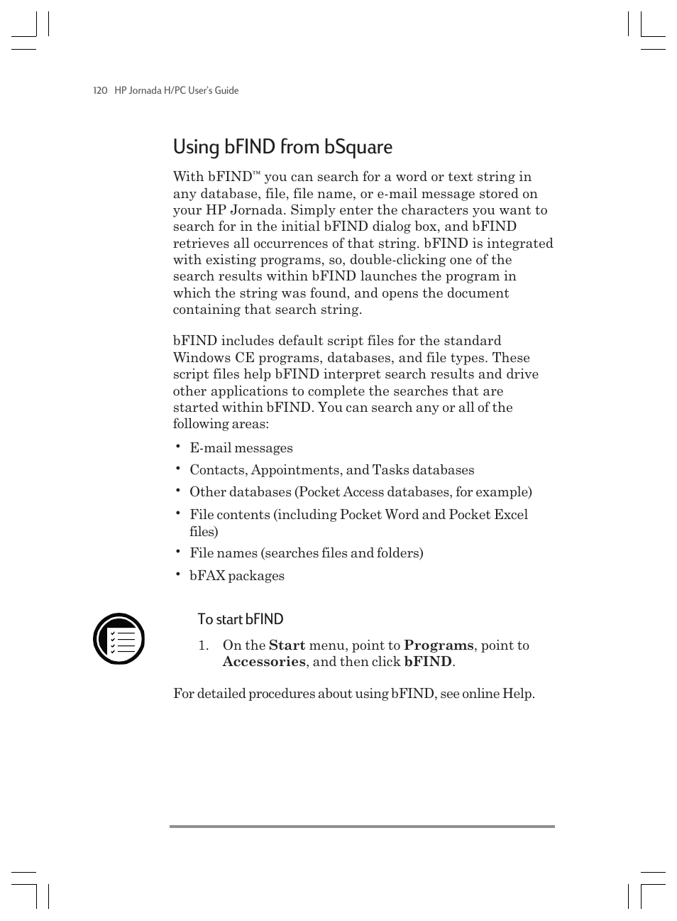 Using bfind from bsquare | HP Jornada 820 User Manual | Page 124 / 178