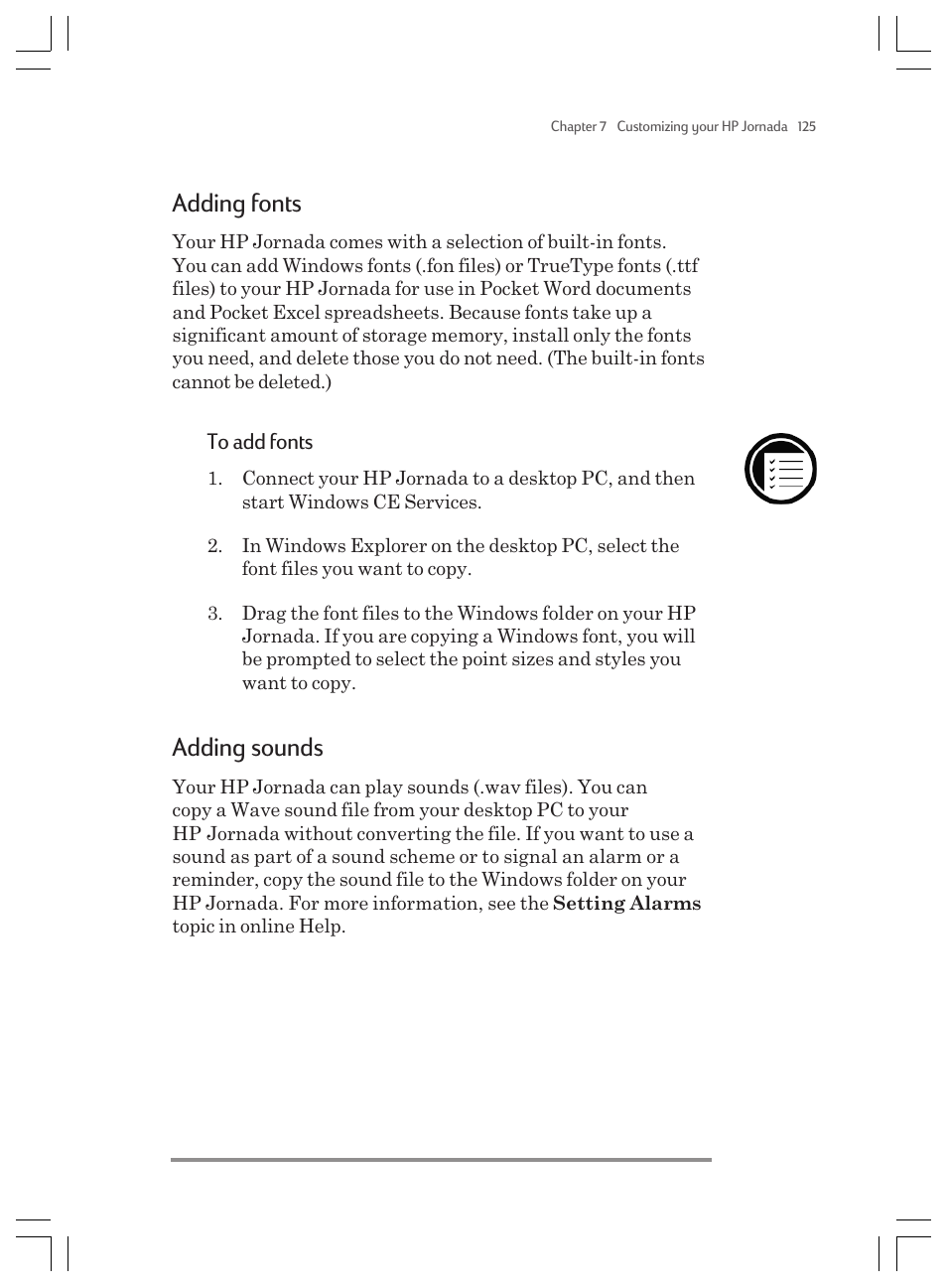 Adding fonts, Adding sounds | HP Jornada 820 User Manual | Page 129 / 178