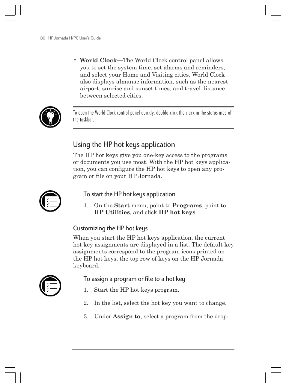 Using the hp hot keys application, Customizing the hp hot keys | HP Jornada 820 User Manual | Page 134 / 178