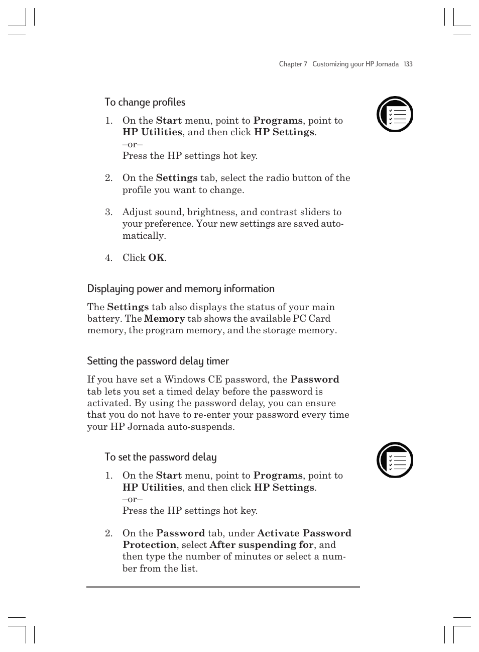 Setting the password delay timer | HP Jornada 820 User Manual | Page 137 / 178