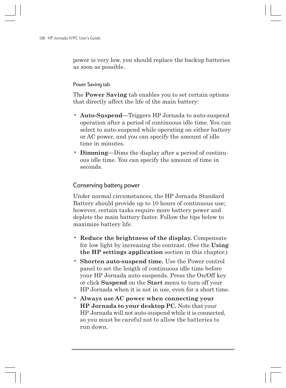 Conserving battery power | HP Jornada 820 User Manual | Page 142 / 178