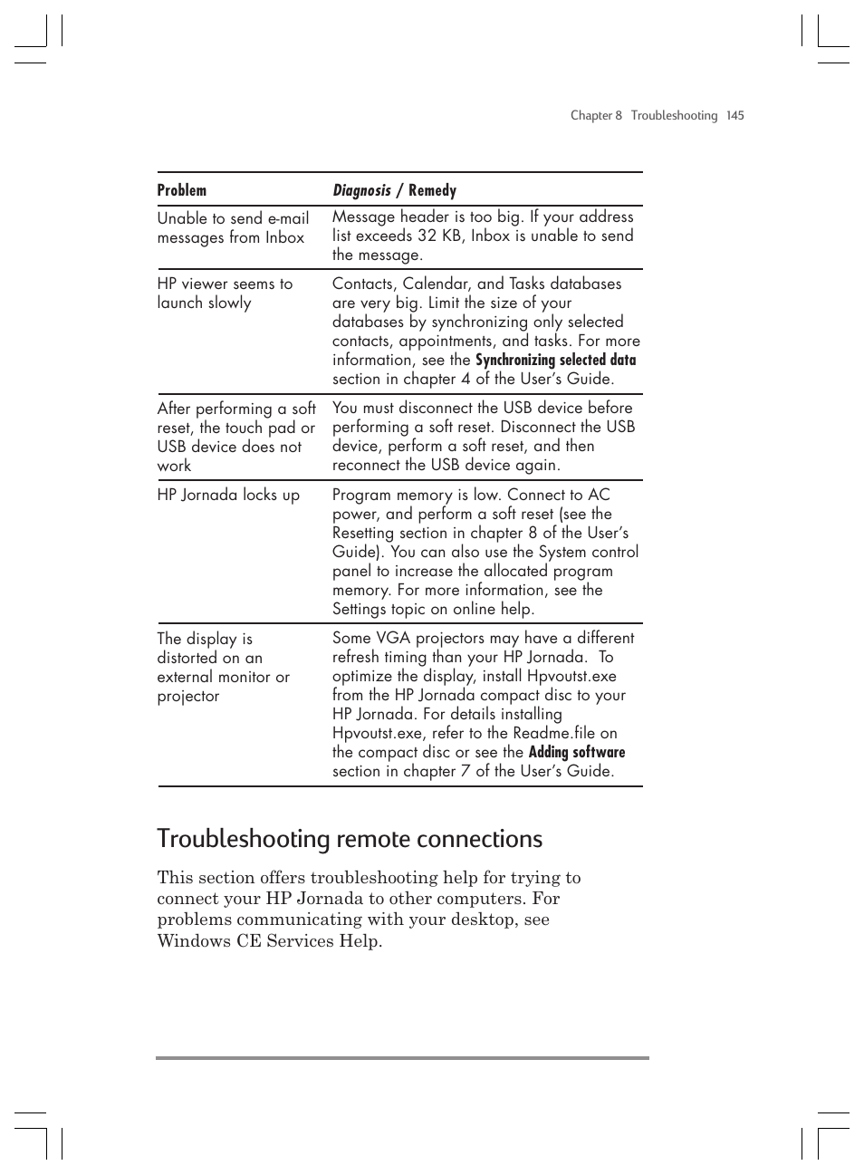 Troubleshooting remote connections | HP Jornada 820 User Manual | Page 149 / 178