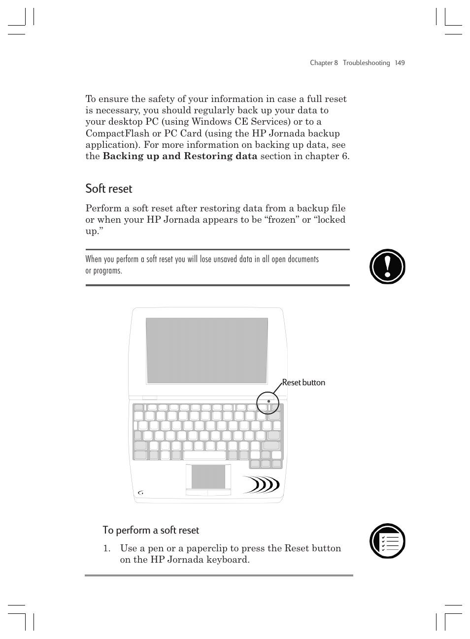 Soft reset | HP Jornada 820 User Manual | Page 153 / 178