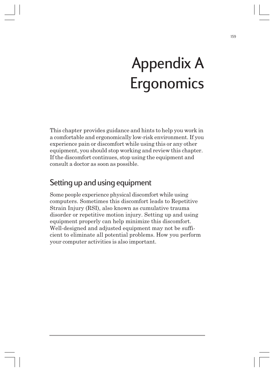 Appendix a ergonomics, Setting up and using equipment | HP Jornada 820 User Manual | Page 163 / 178