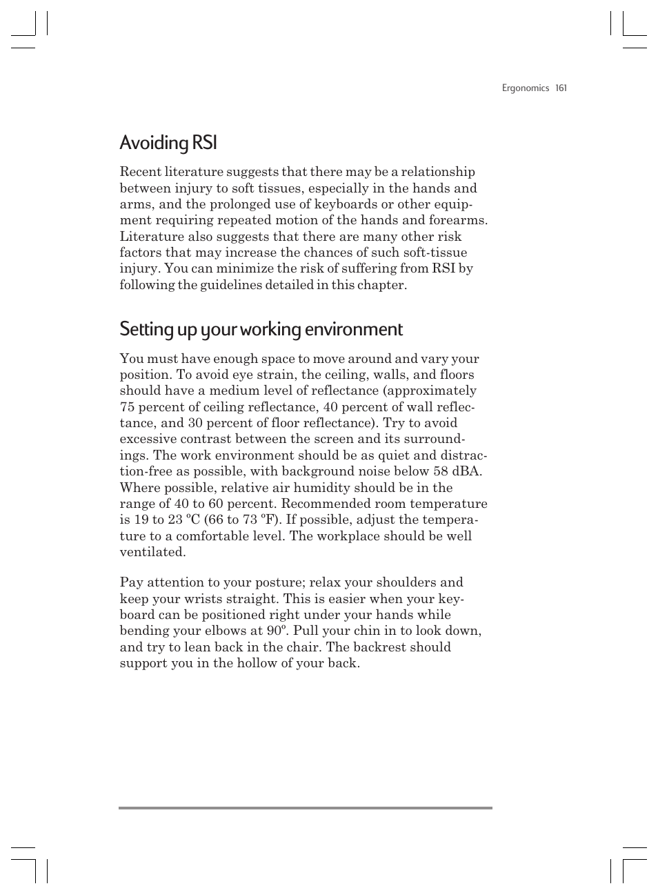 Avoiding rsi, Setting up your working environment | HP Jornada 820 User Manual | Page 165 / 178