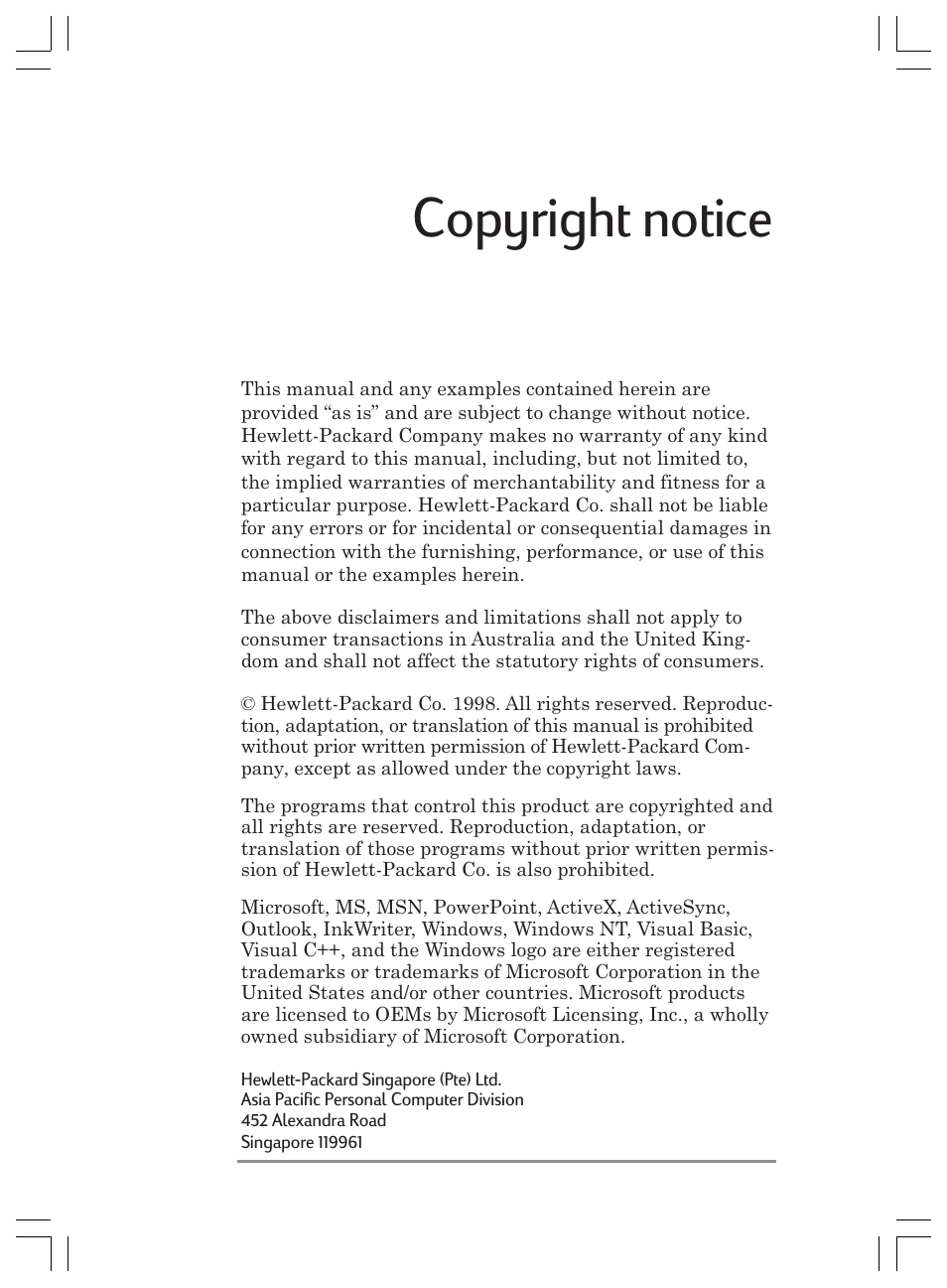 Copyright notice | HP Jornada 820 User Manual | Page 2 / 178