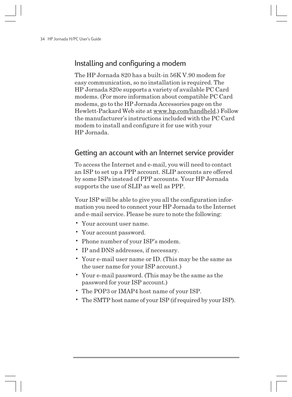 Installing and configuring a modem | HP Jornada 820 User Manual | Page 38 / 178