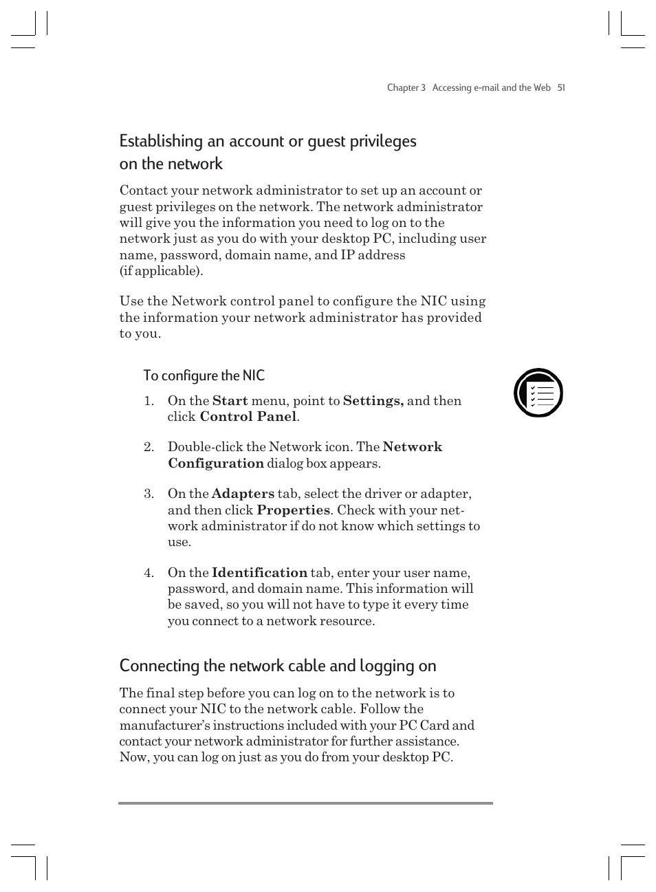 Connecting the network cable and logging on | HP Jornada 820 User Manual | Page 55 / 178