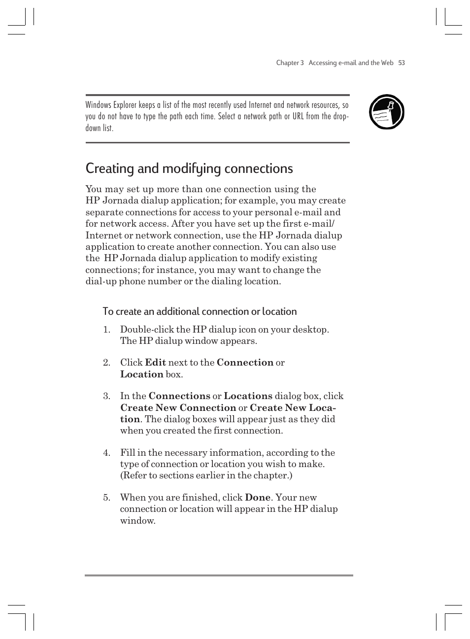 Creating and modifying connections | HP Jornada 820 User Manual | Page 57 / 178